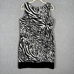 AGB Dress 14 Black White Stretch Animal Print‎ Zebra 90s Mob Maximalist Career